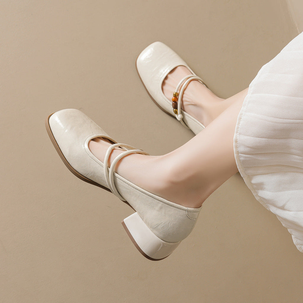 Damen Ballerinas mit dekorativem Riemchen und bequemer Blockabsatz EB