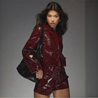 Damen Kunstlederjacke mit glänzendem Finish und eleganten Blenden EB