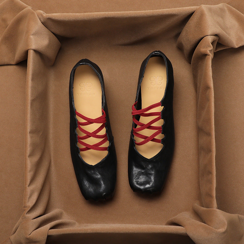 Damen Ballerina-Schuhe mit innovativem Schnürdesign und hochwertigem Leder EB