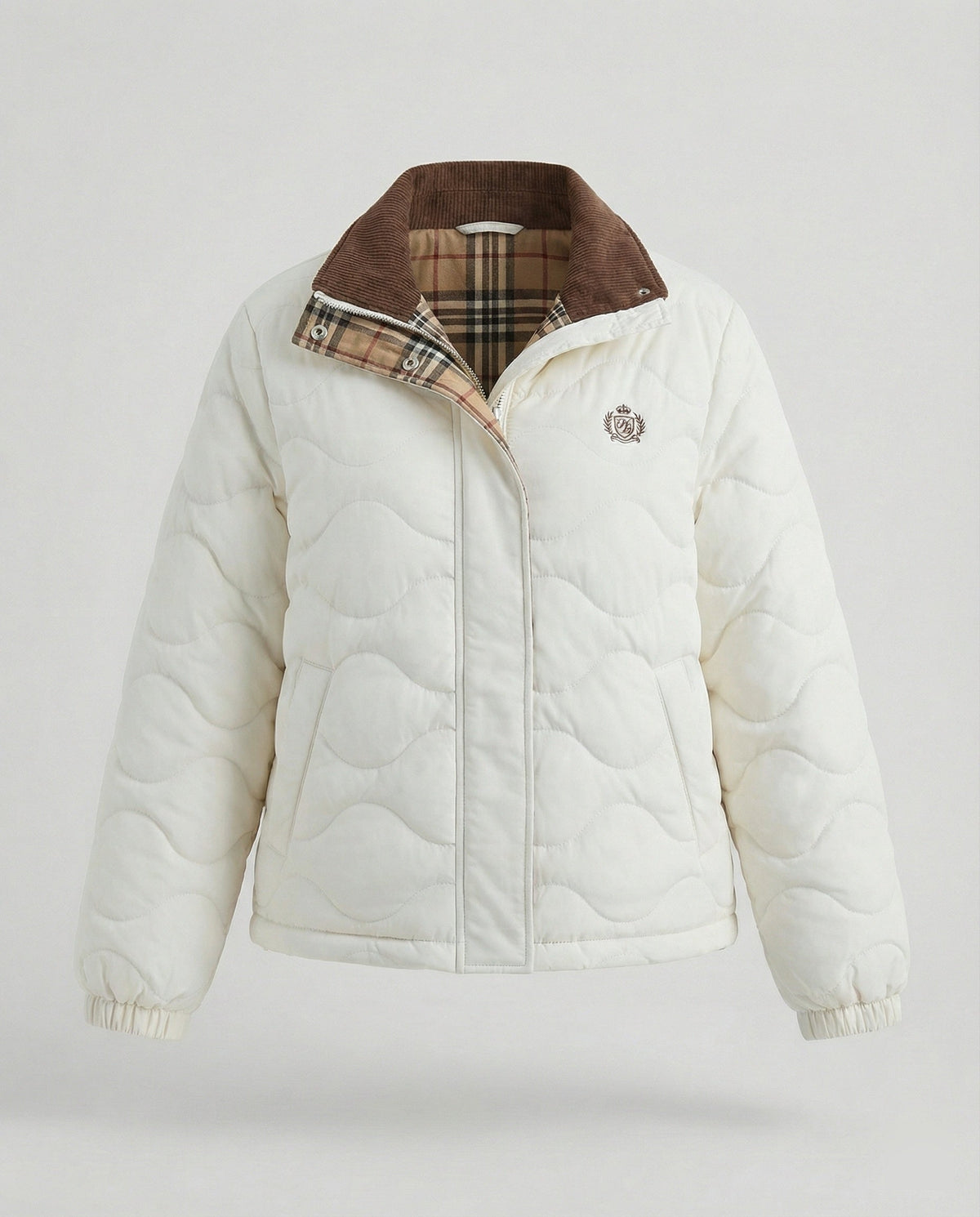 Damen Cord-Patchwork Steppjacke Warmer Wintermantel mit Revers Kragen