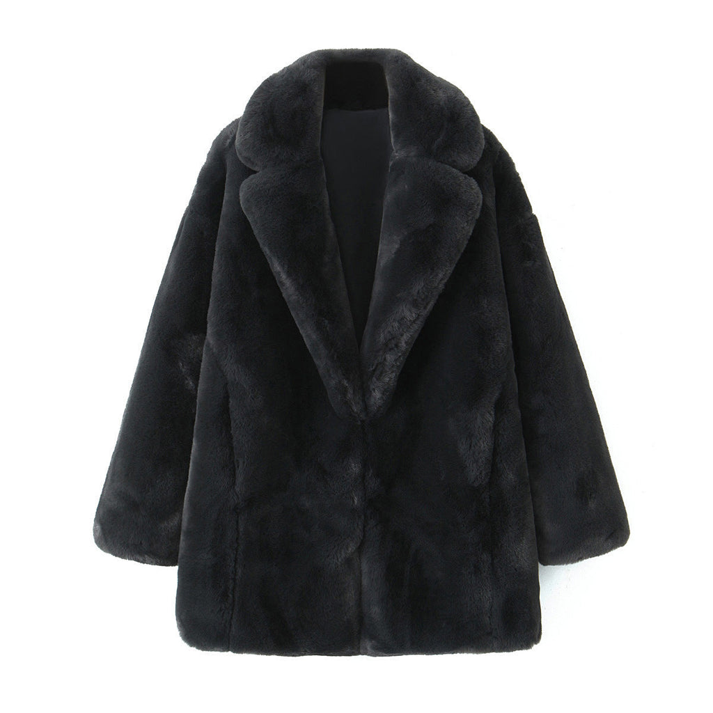 Damen Flauschiger Oversized-Kunstpelzmantel mit tiefem Revers EB