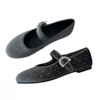Damen Ballerina-Schuhe mit modischem Riemchen und funkelndem Schmuckdetail EB