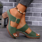 Damen Bequeme Blockabsatz-Sandalen mit modischem Schnitt und verstellbarem Riemen EB
