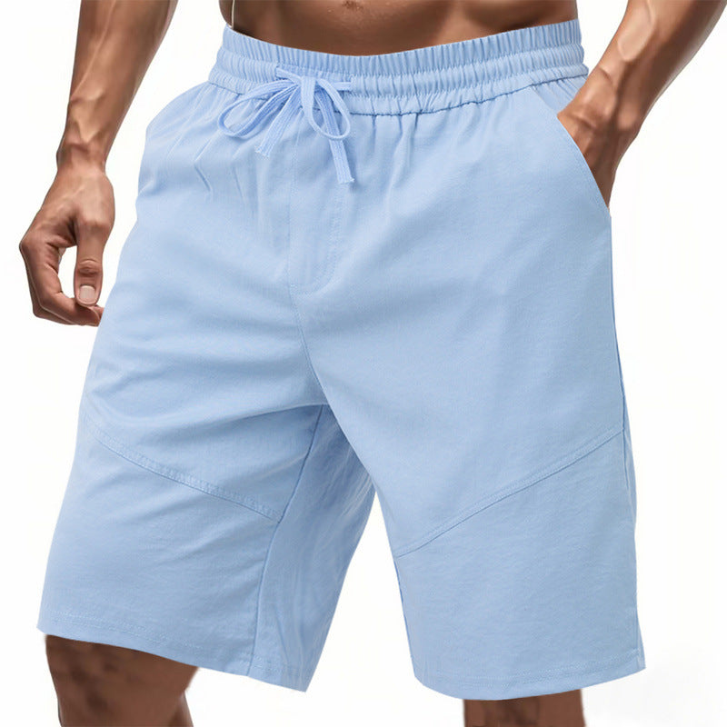 Knie lange Leinen-Mix-Shorts für Herren mit Kordelzug