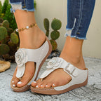 Damen Bequeme Flip-Flops mit blumenförmiger Applikation EB