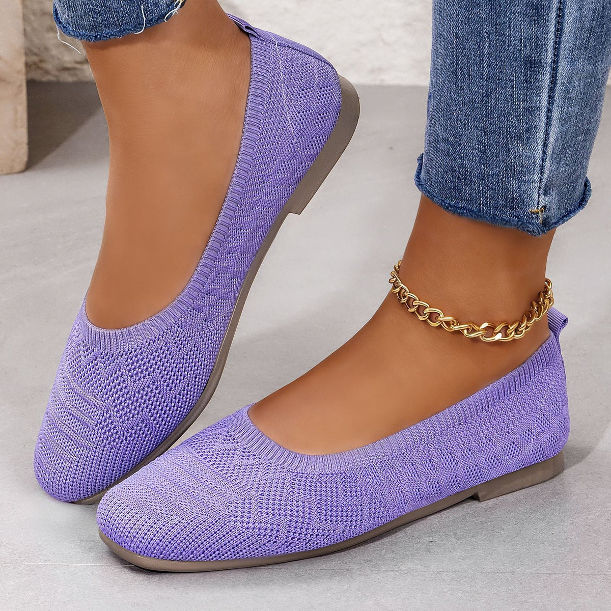 Damen Bequeme Ballerinas aus elastischem Strickmaterial mit flexibler Sohle EB