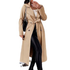 Damen Eleganter Trenchcoat mit Taillengürtel und doppelt geknöpften Details EB
