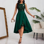 Damen Elegante Schnitt Midi-Kleid mit asymmetrischem Saum und floralem Oberteil EB