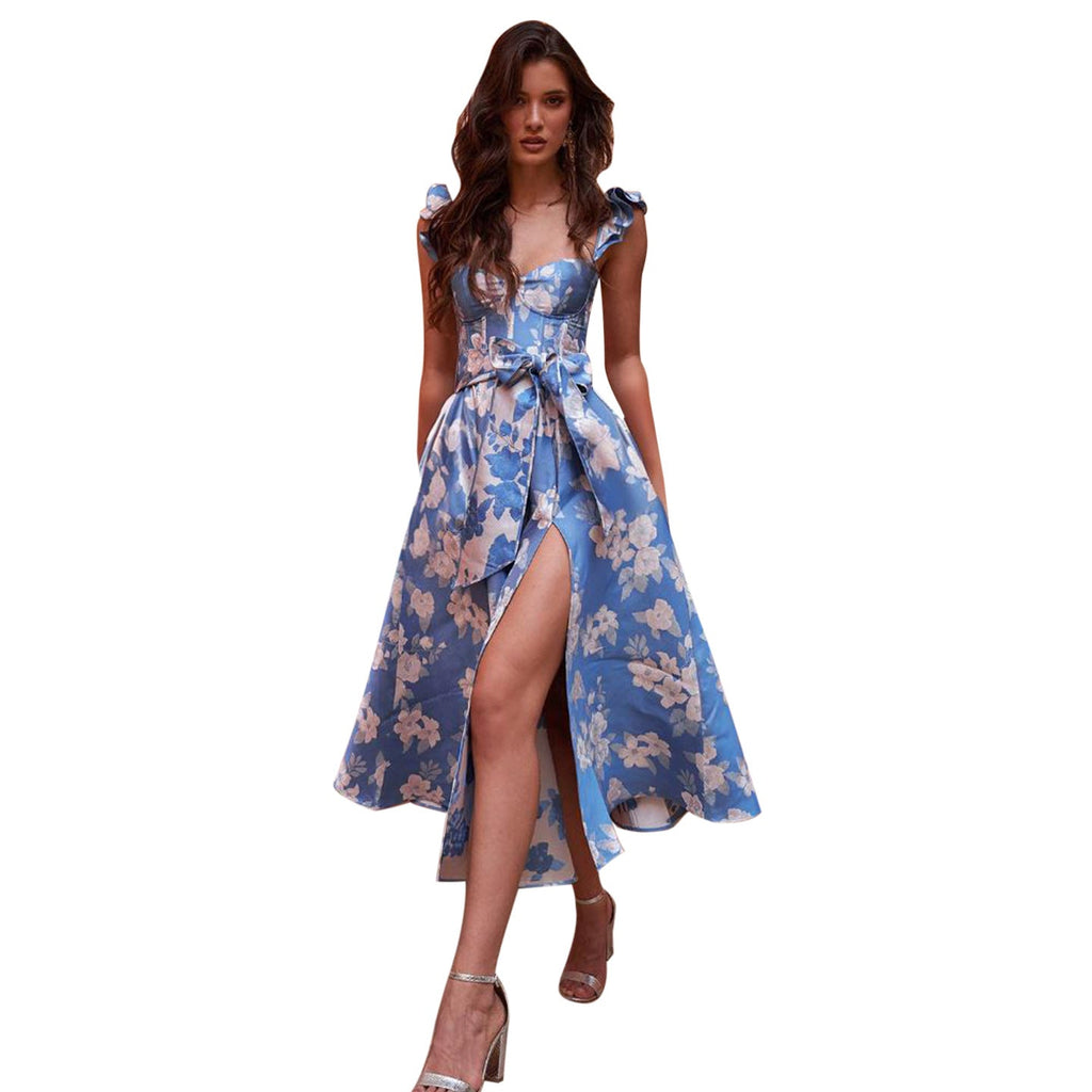 Damen Blumenkleid mit eleganten Rüschendetails und tailliertem Schnitt EB