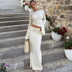 Damen Elegantes Maxikleid mit geschmälerten Ärmeln und drapiertem Detail EB