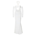 Damen Elegantes Maxikleid mit Cut-Out Details und schulterfreien Ärmeln EB