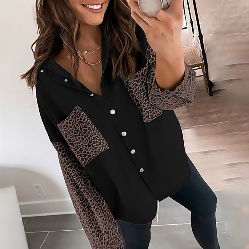 Damen Overshirt mit Leopardenmuster und modischen Buttons EB