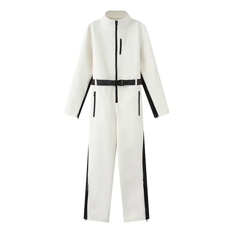 Damen-Utility-Overall mit hohem Kragen, Reißverschlüssen und Taillengürtel