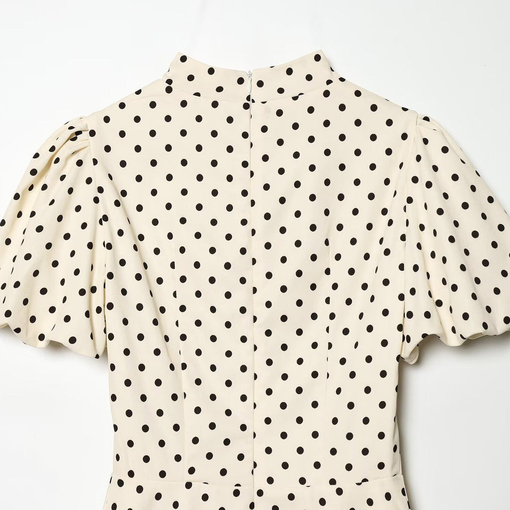 Damen A-Linien Kleid mit hochgeschlossenem Kragen und voluminösen Ärmeln EB