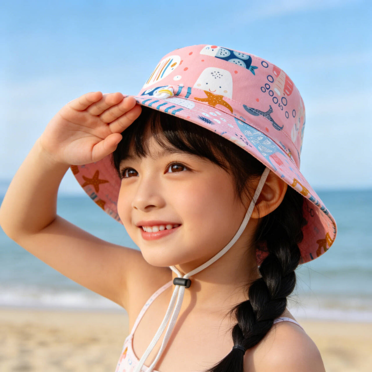 Unisex nan Sonnenhut für Kinder mit verstellbarem Kinnband, breiter Krempe und hohem UV-Schutz EB