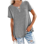 Damen hochwertiges T-Shirt mit Knopfdetail und lockerem Schnitt EB