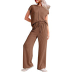 Damen lässiges Jumpsuit mit weit geschnittenem Bein und elastischem Bund EB