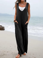 Damen Lässiger Jumpsuit mit tiefem V-Ausschnitt und praktischen Taschen EB