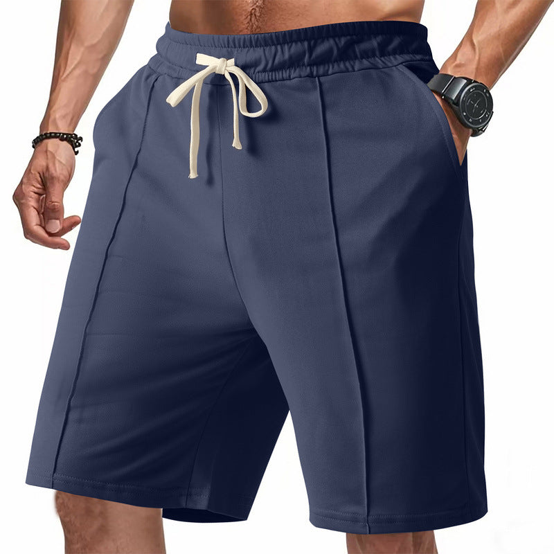Kniekurze, entspannte Bermuda-Shorts für Herren mit Bügelfalte, elastischem Bund und Seitentaschen