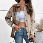 Damen Flanelljacke mit auffälligem Karomuster und bequemen Knöpfen EB