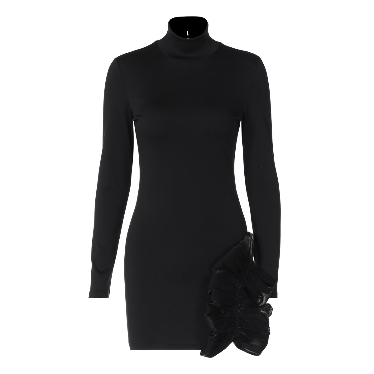 Damen Elegantes Kleid mit hohem Kragen und Rüschendetails EB