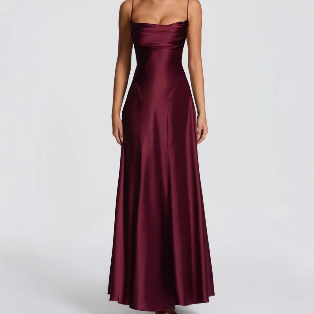 Damen Elegantes Maxi-Kleid mit fließendem Satin und verführerischem Spaghettiträger EB