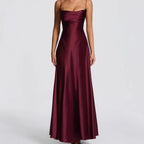 Damen Elegantes Maxi-Kleid mit fließendem Satin und verführerischem Spaghettiträger EB