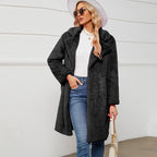 Damen Flauschiger Langmantel mit elegantem Revers EB