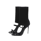 Damen elegante Ankle Boots mit stretchigem Obermaterial und stilvollem hohen Absatz EB