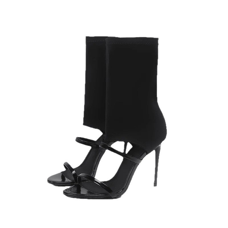 Damen elegante Ankle Boots mit stretchigem Obermaterial und stilvollem hohen Absatz EB