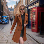 Damen eleganter Wollmantel mit doppelter Knopfreihe und praktischen Taschen EB