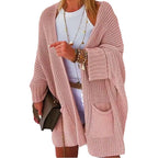 Women Oversize Chunky Knit Cardigan with Wide Shawl Collar and Patch Pockets Mune Fashion