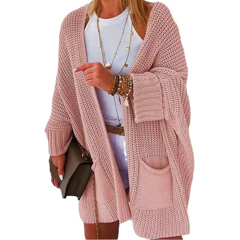 Women Oversize Chunky Knit Cardigan with Wide Shawl Collar and Patch Pockets Mune Fashion