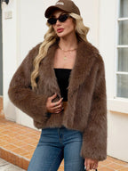 Damen Flauschige Kunstfelljacke mit elegantem Revers EB