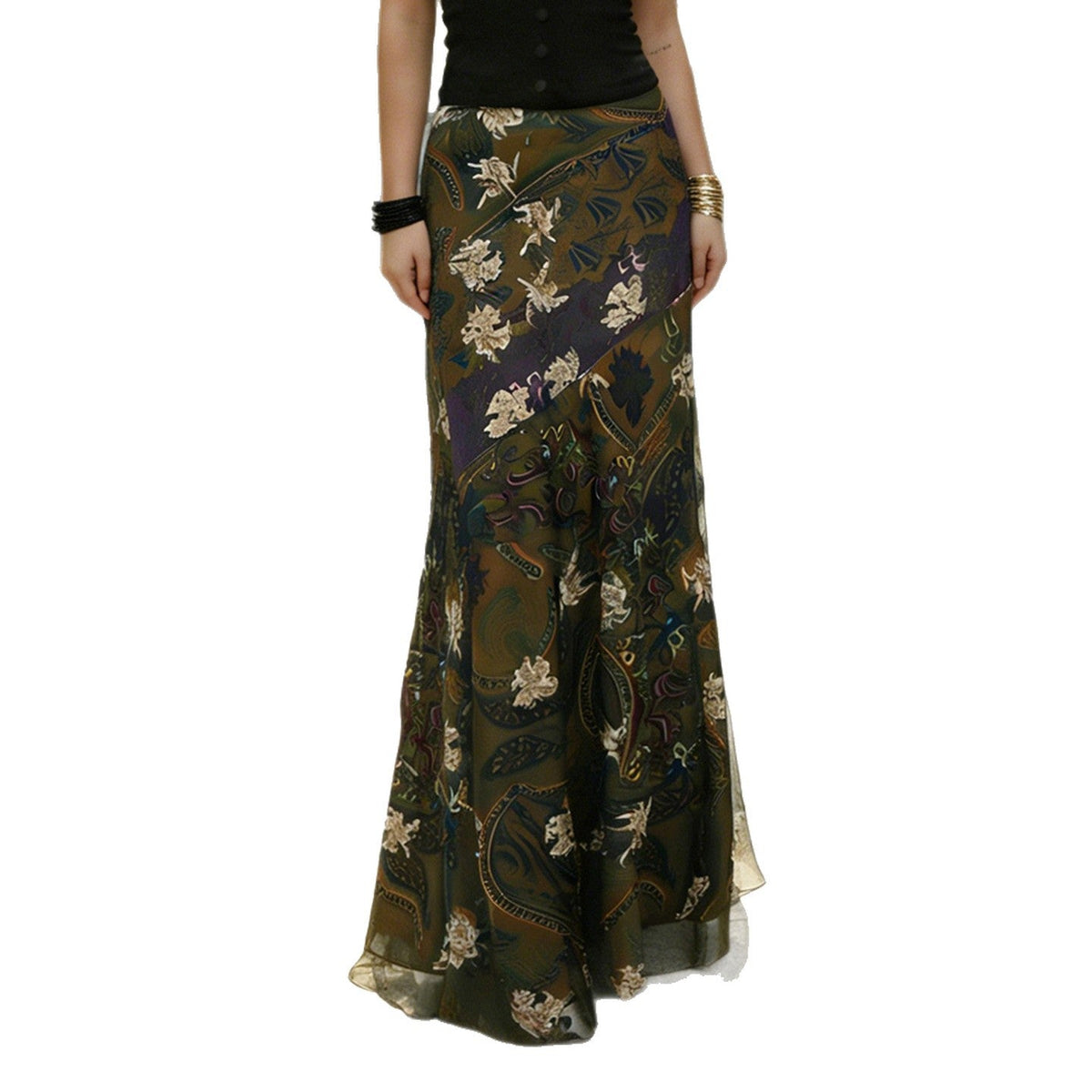 Damen Langer, eleganter Rock im Vintage-Stil mit floralem Muster und fließendem Schnitt EB