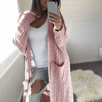 Damen gemusterter Strickmantel mit praktischen Taschen und offenem Schnitt EB