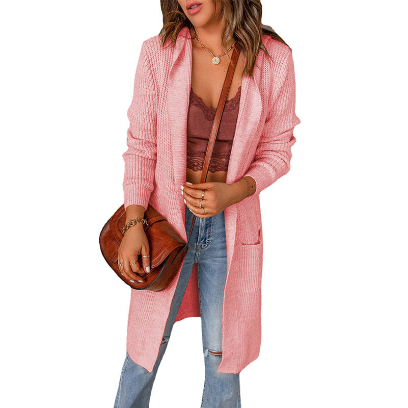Damen Lässiger Strickmantel mit offenen Fronten und tiefen Taschen EB