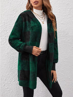 Damen Kuschelige Fleecejacke mit Karomuster und kapuziertem Design EB