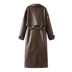 Damen Kunstleder-Trenchcoat mit modischem Schnitt und praktischen Taschen EB