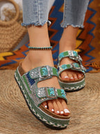 Damen Komfortable Riemchen-Sandalen mit kunstvollen Verzierungen und anpassbarem Riemendesign EB