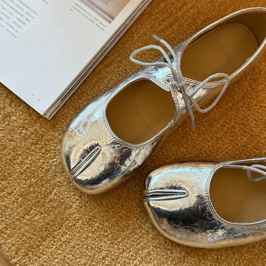Damen Ballerinas mit stilvollem Schnürdesign und weichem Leder EB