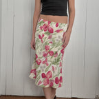 Damen nan ausgestellter Midirock mit floralem Aquarelldruck und hoher Taille EB