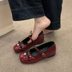 Damen Ballerinas mit modischer Schleife und perlenverziertem Riemen EB