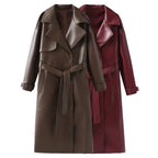 Damen Kunstleder-Trenchcoat mit elegantem Schnitt und taillierbarem Gürtel EB