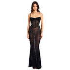Damen Elegantes Abendkleid aus transparenter Spitze mit Leo-Muster EB