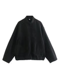 Damen gemütliche Sweatjacke mit hoher Kragenform und praktischen Taschen EB