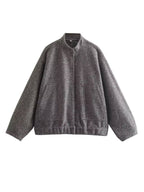Damen gemütliche Sweatjacke mit hoher Kragenform und praktischen Taschen EB