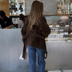 Damen Kunstlederjacke mit modischem Wickeldesign und breiten Ärmeln EB