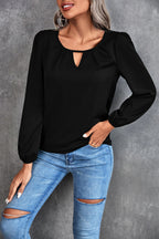 Damen Elegante Bluse mit leichtem V-Ausschnitt und Puffärmeln EB