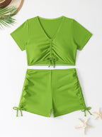 Damen sportliches Crop-Top und Shorts-Set EB